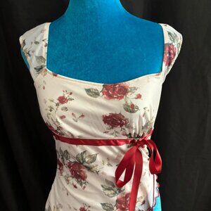 floral shirt with red ribbon